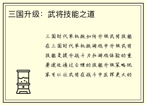 三国升级：武将技能之道